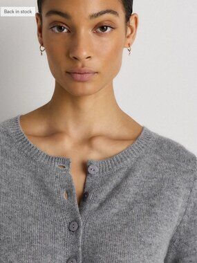 Cashmere Cropped Crew Cardigan in Heather Gray